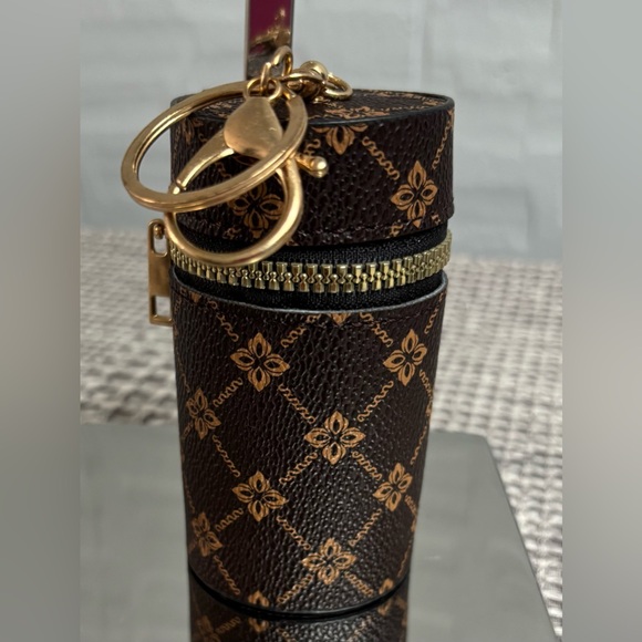 Accessories - Designer Inspired Brown & Tan Floral Keychain Pouch [Bag Charm] - NEW
